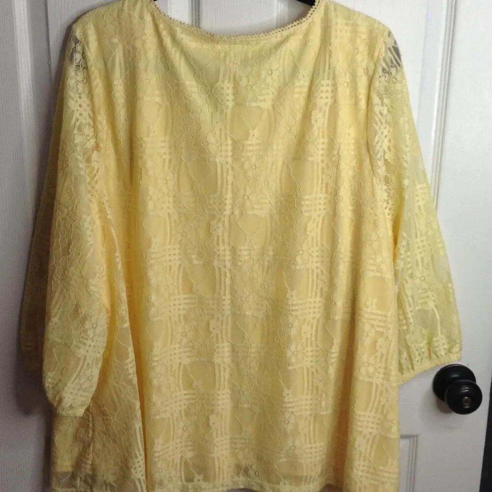 NWOT Isaac Mizrahi 3X Designer Lace & Poly Lined Peasant Blouse; Springtime Chic - Picture 2 of 5